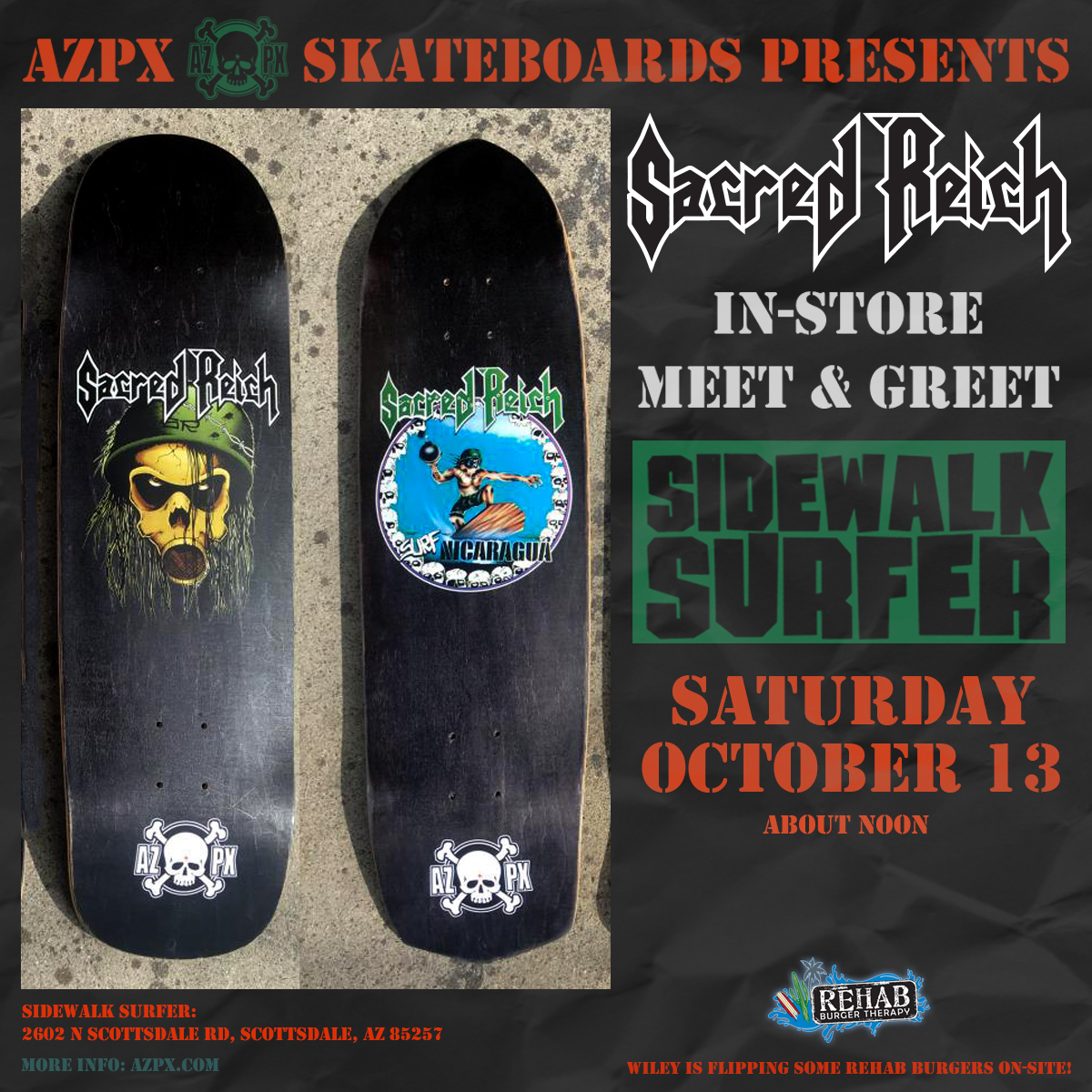 Sacred Reich / Sidewalk Surfer Meet & Greet October 13