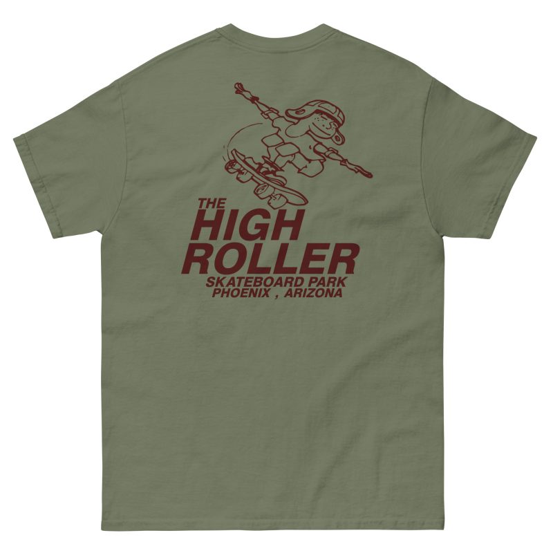 The High Roller Skateboard Park Classic-Fit T-Shirt Maroon Print - Image 3