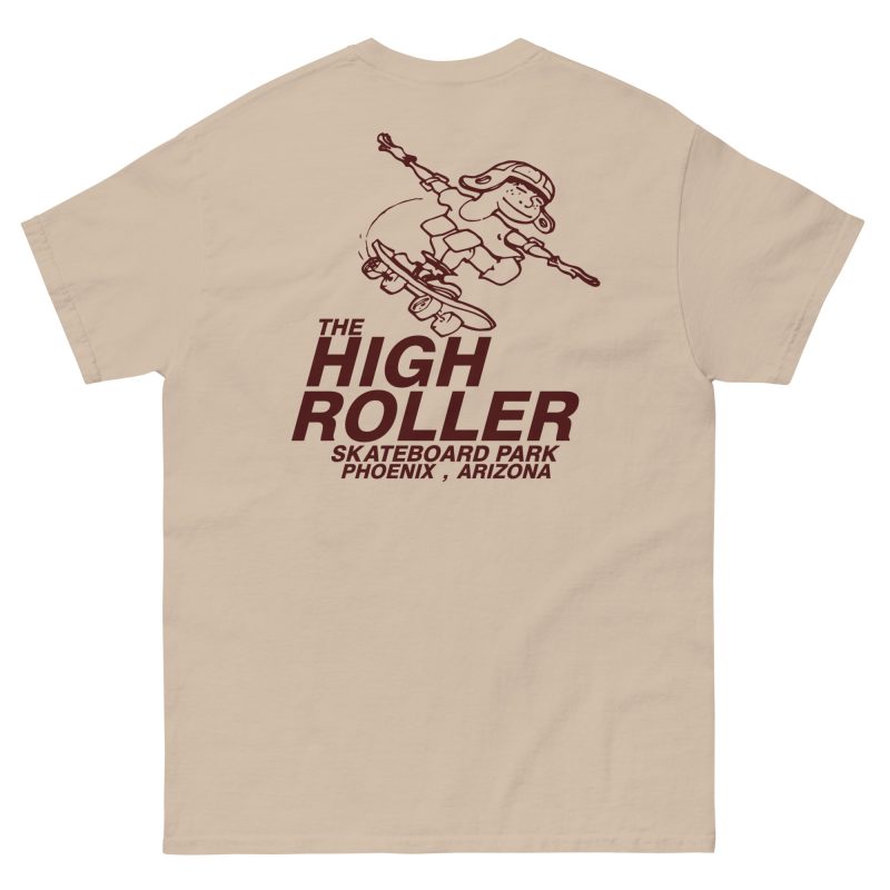 The High Roller Skateboard Park Classic-Fit T-Shirt Maroon Print - Image 7