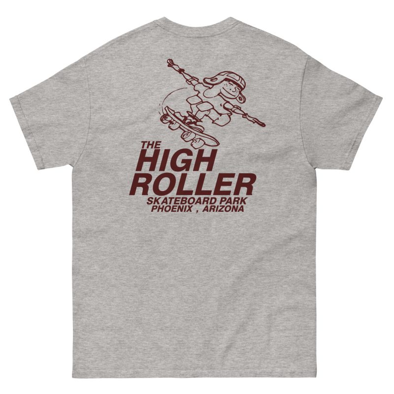 The High Roller Skateboard Park Classic-Fit T-Shirt Maroon Print - Image 5